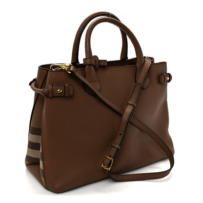 Burberry Grainy Calfskin House Check Medium Banner Tote Dark Sand 3 of 11