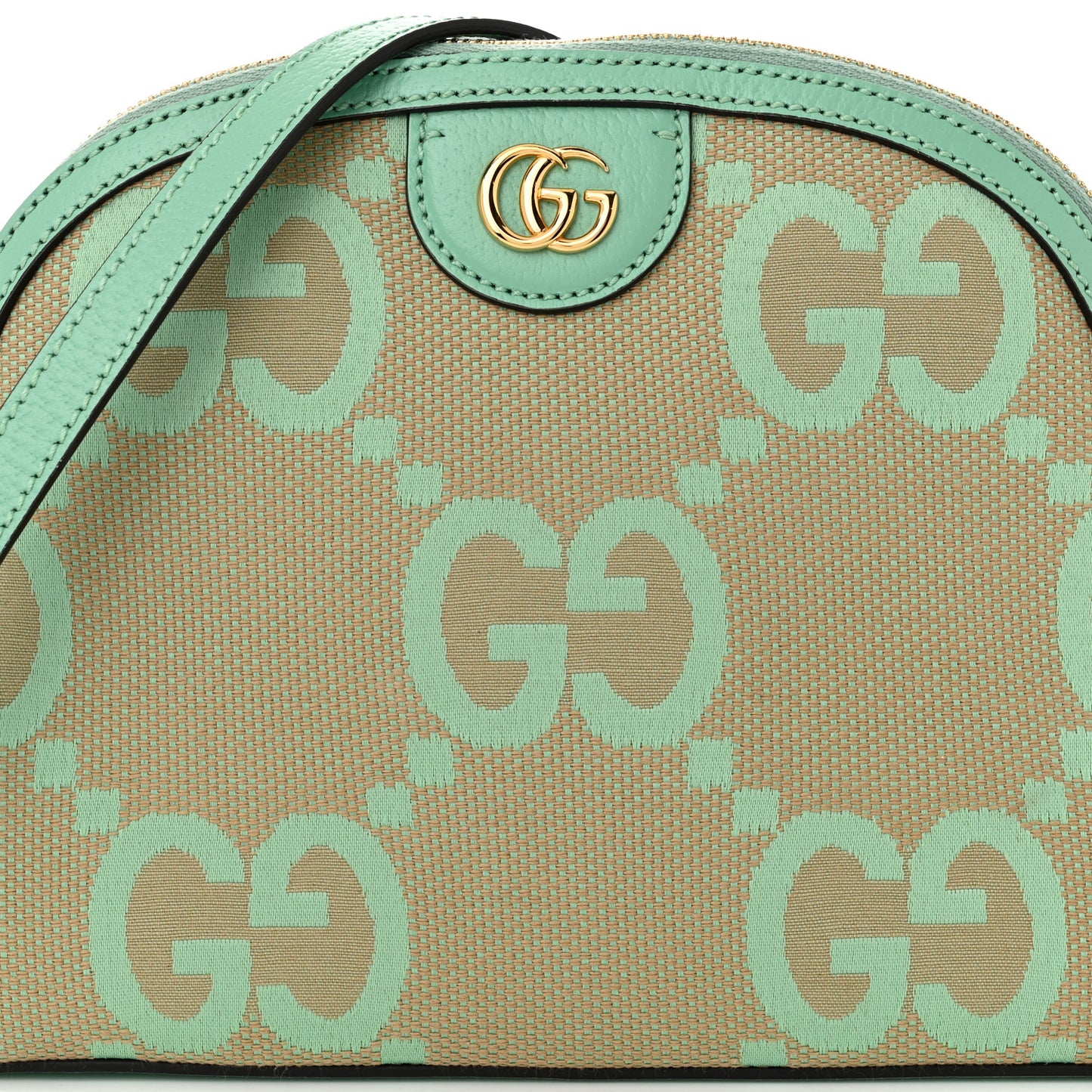 Monogram Jumbo GG Textured Dollar Calfskin Small Ophidia Dome Shoulder Bag Beige Pepperlight Mint