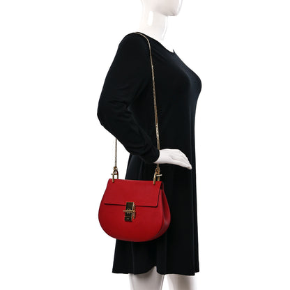 Chloe Grained Lambskin Mini Drew Shoulder Bag Plaid Red 2 of 8