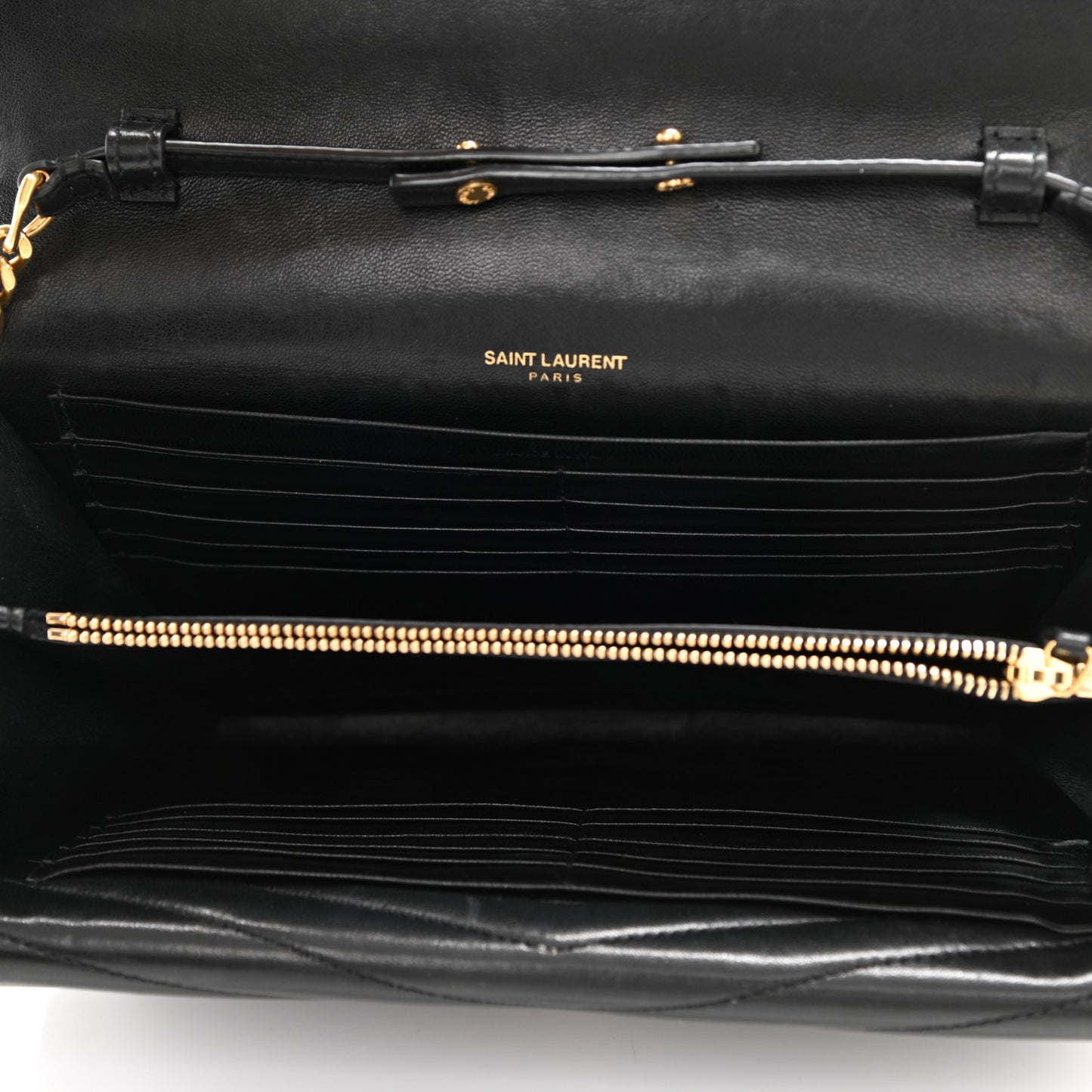 Lambskin Matelasse Chevron Monogram Sulpice Chain Wallet Black