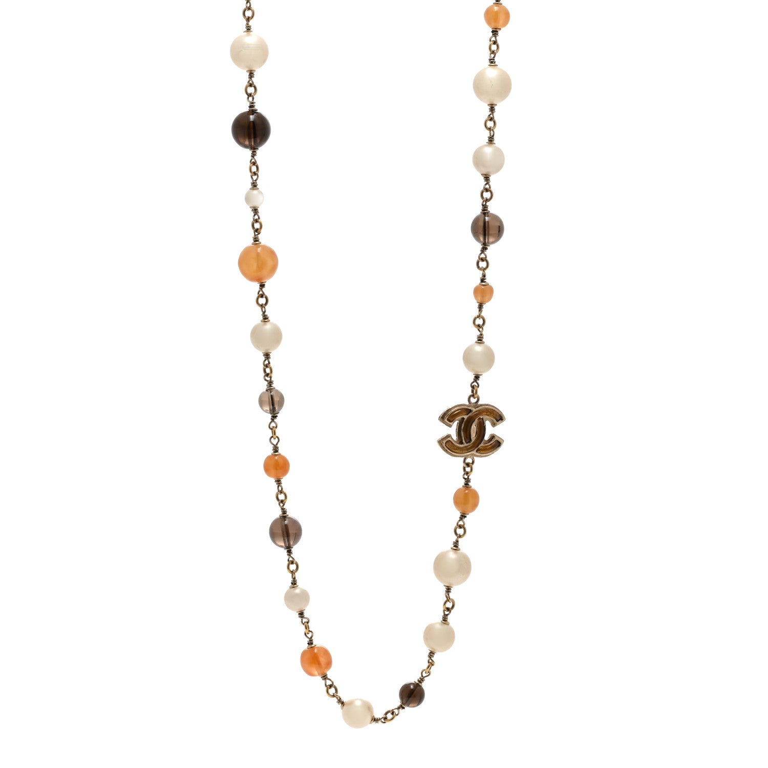 Chanel Enamel Bead Pearl CC Long Necklace Brown Gold 1 of 7