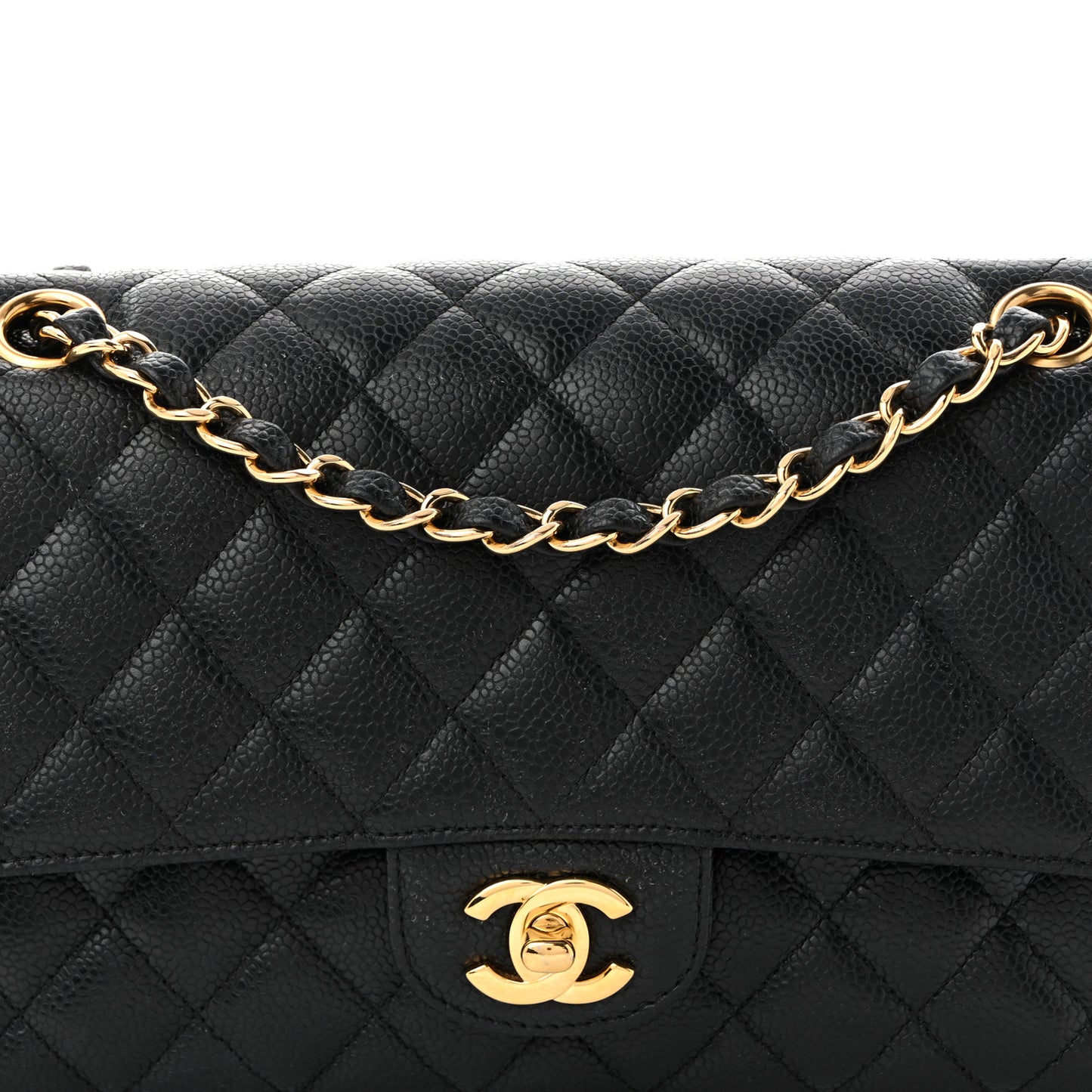Caviar Quilted Medium Double Flap Black