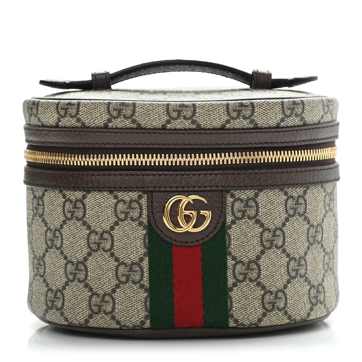 GG Supreme Monogram Textured Calfskin Web Ophidia Vanity Cosmetic Case Beige Ebony New Acero