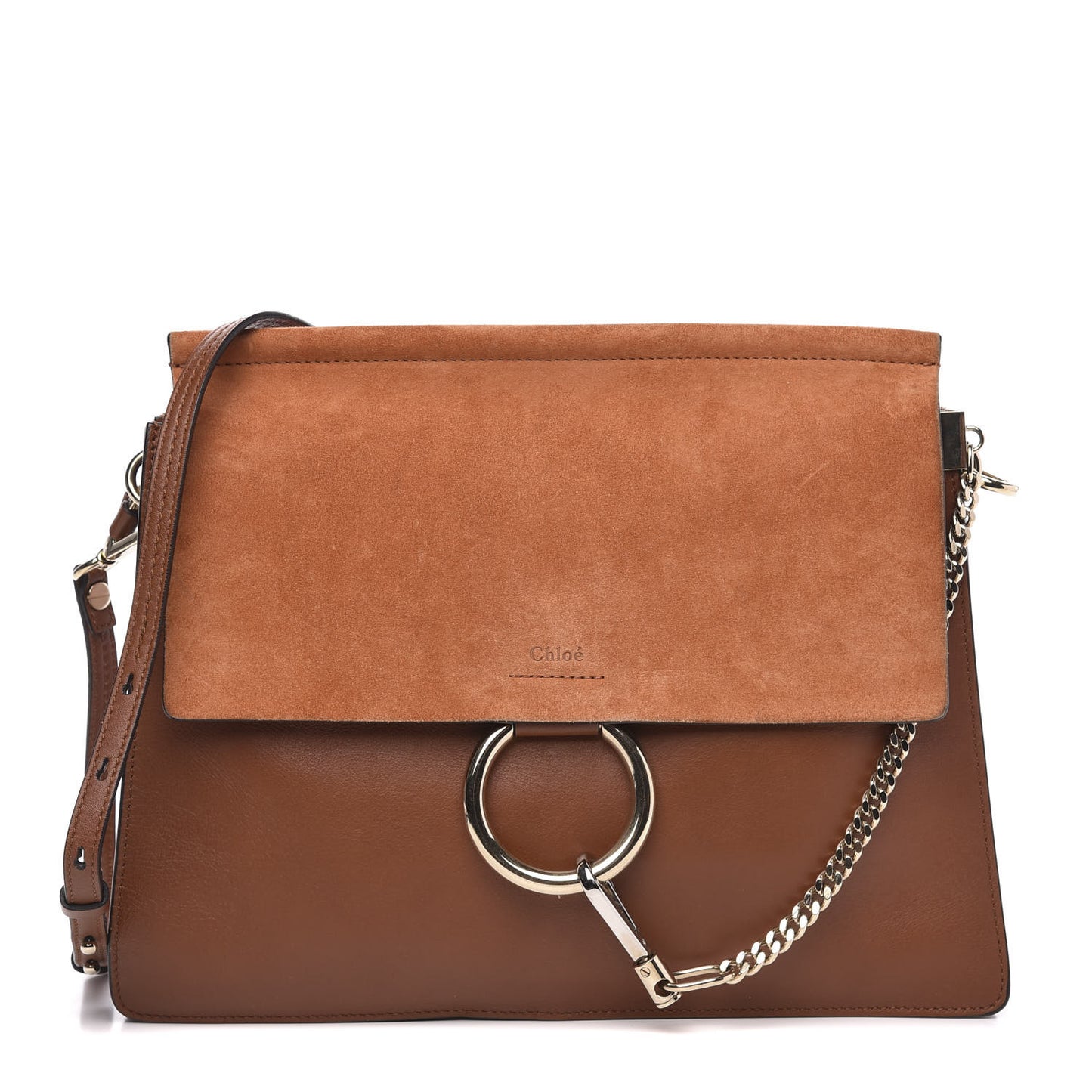 Suede Calfskin Medium Faye Shoulder Bag Tobacco