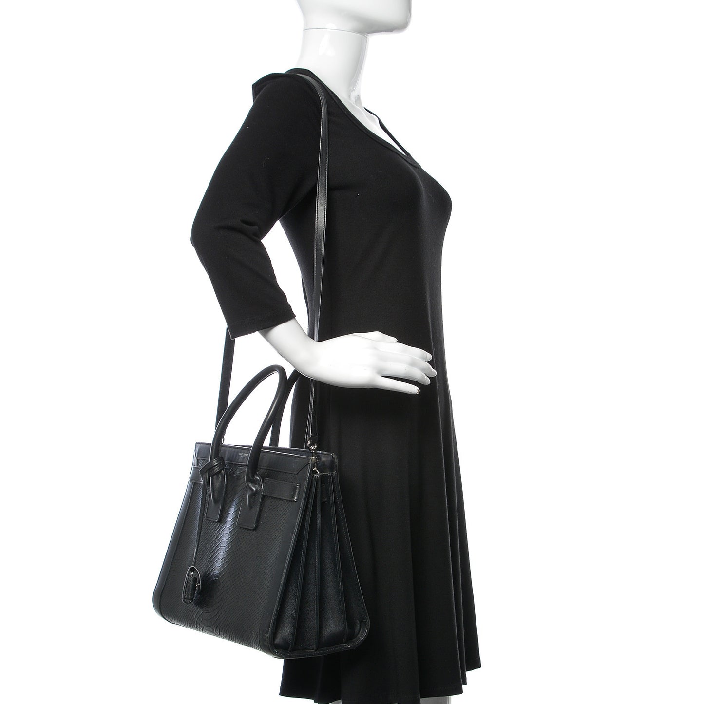 Python Calfskin Embossed Small Sac de Jour Black