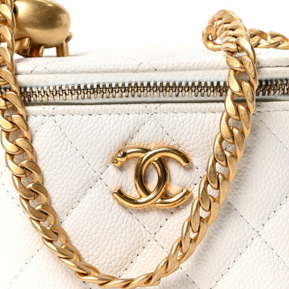 Chanel Caviar Quilted Sweetheart Mini Vanity Case  White White 8 of 10