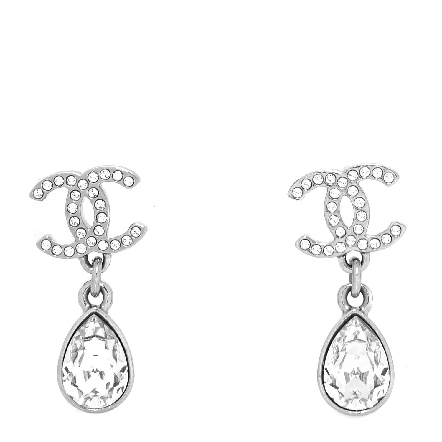 Chanel Crystal CC Tear Drop Earrings Silver 1 of 4