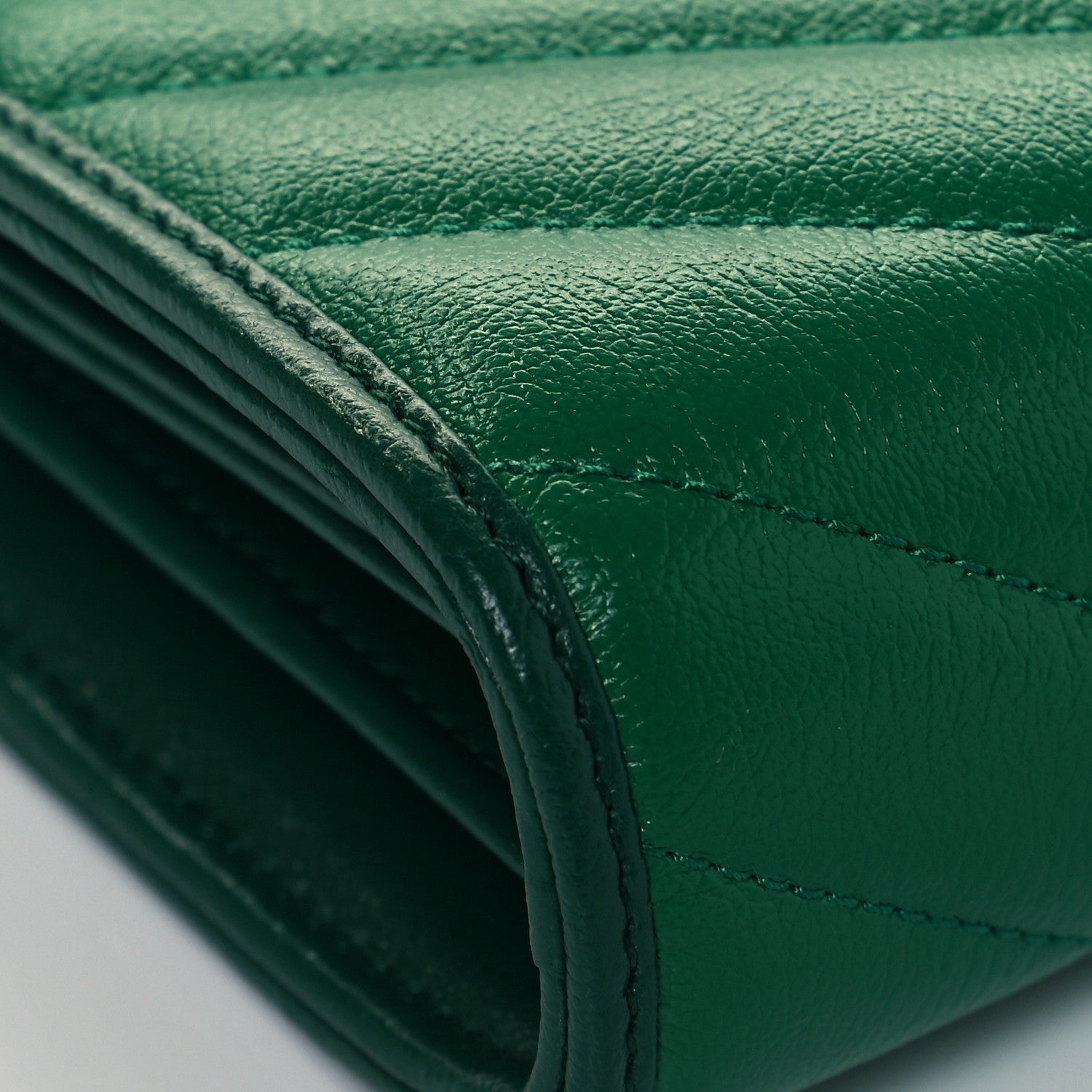 Gucci Azalea Calfskin Enamel Matelasse Diagonal Torchon GG Marmont Chain Wallet New Shamrock Emerald 6 of 10