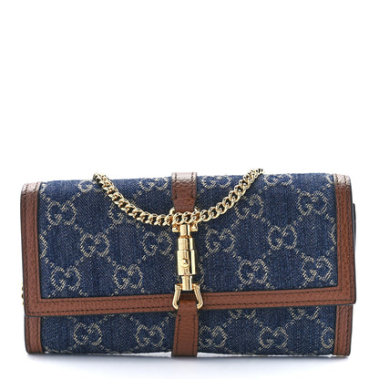 Gucci New Denim GG Monogram Jackie 1961 Chain Wallet Blue Tea Cuir 1 of 11