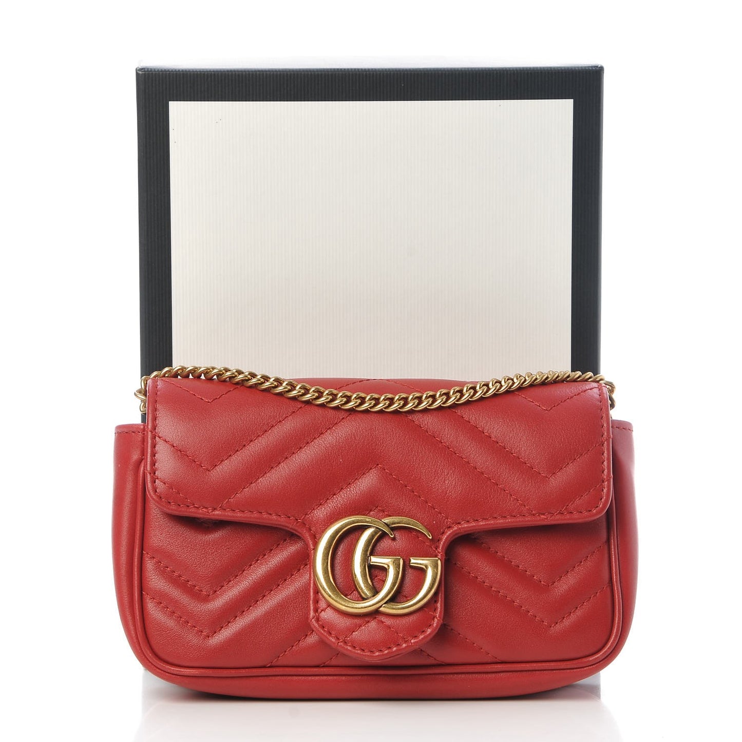 Calfskin Matelasse Super Mini GG Marmont Shoulder Bag Hibiscus Red