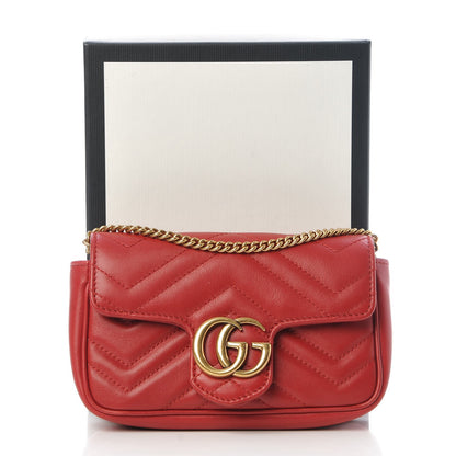Gucci Calfskin Matelasse Super Mini GG Marmont Shoulder Bag Hibiscus Red 10 of 10