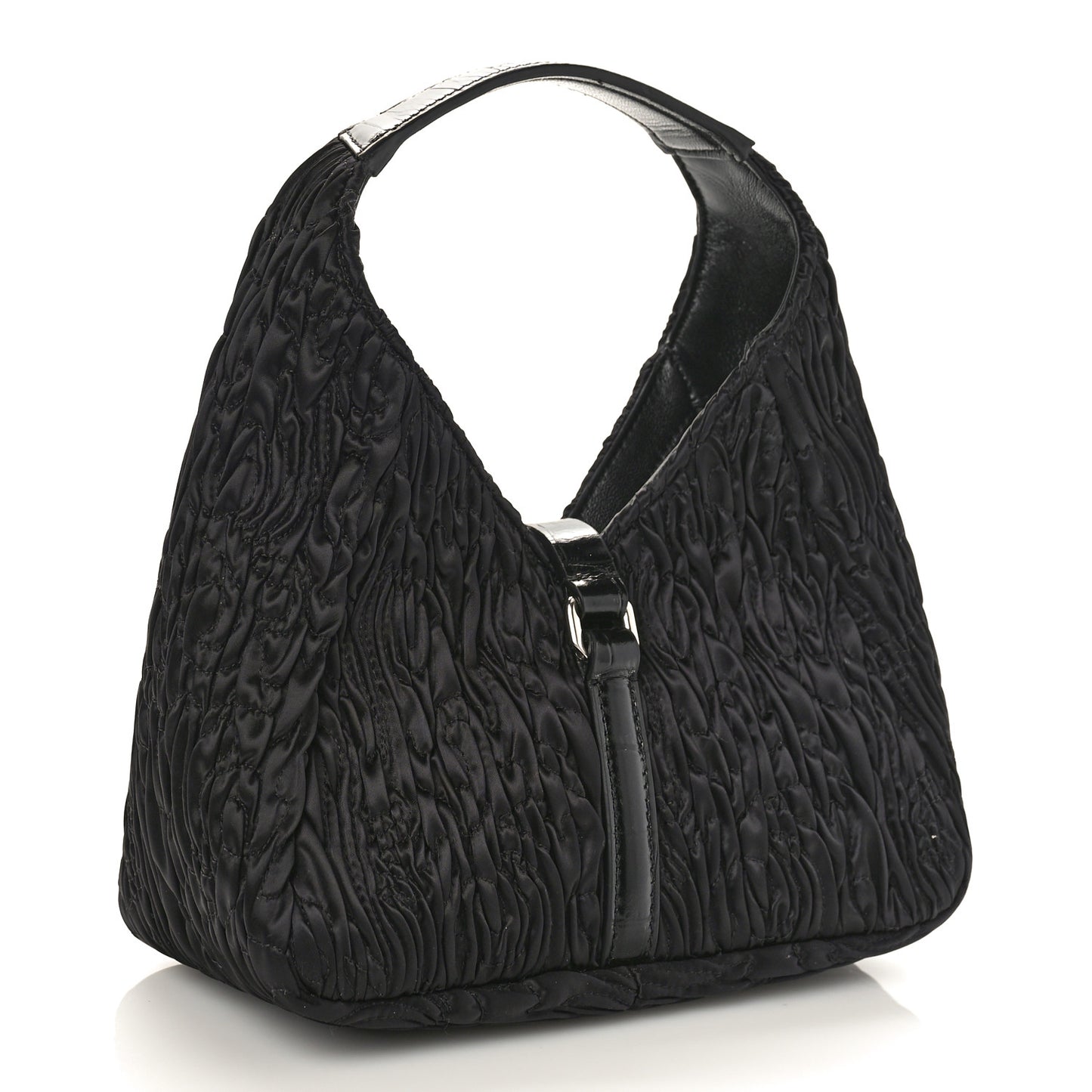 Ruched Satin Mini G-Lock Hobo Black