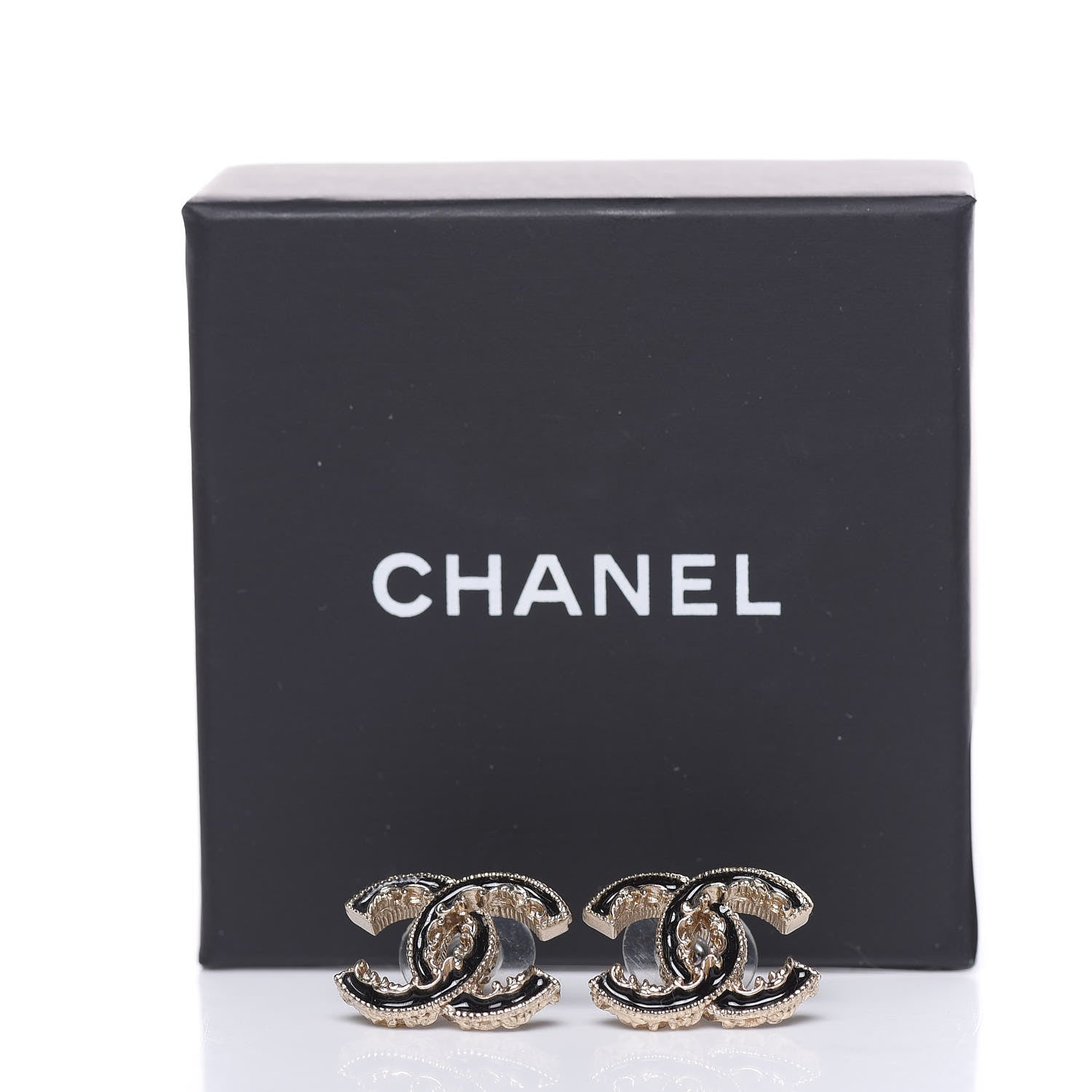 Chanel Enamel CC Baroque Earrings Black Gold 5 of 5