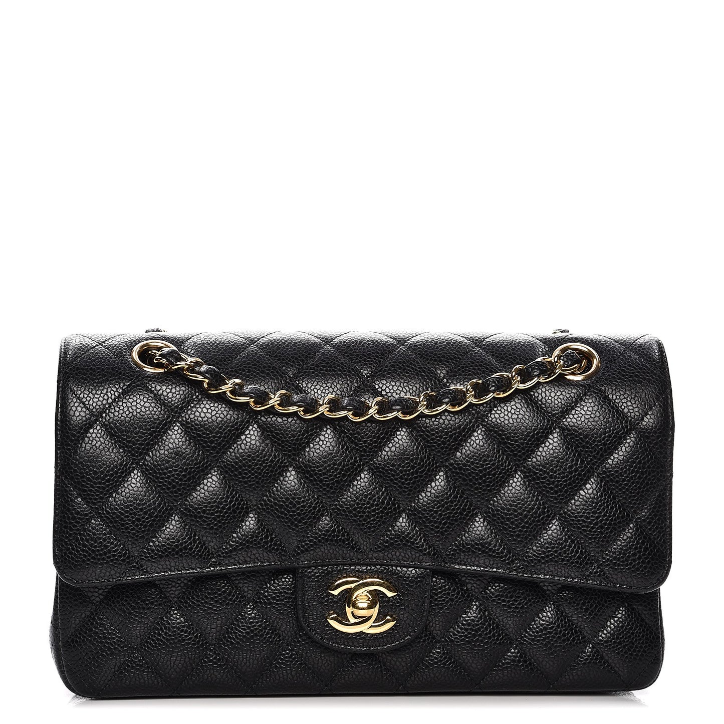 Caviar Quilted Medium Double Flap Black