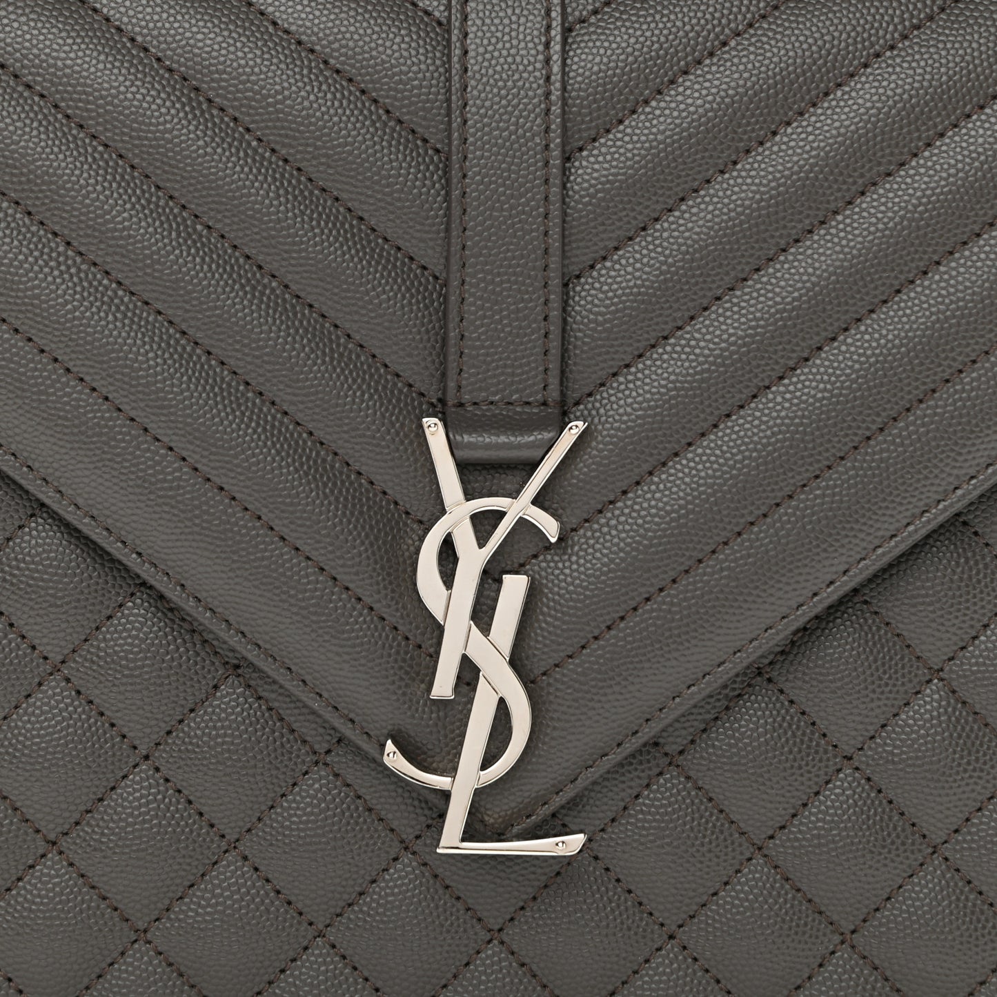 Grain De Poudre Textured Mixed Matelasse Large Triquilt Monogram Satchel Earth