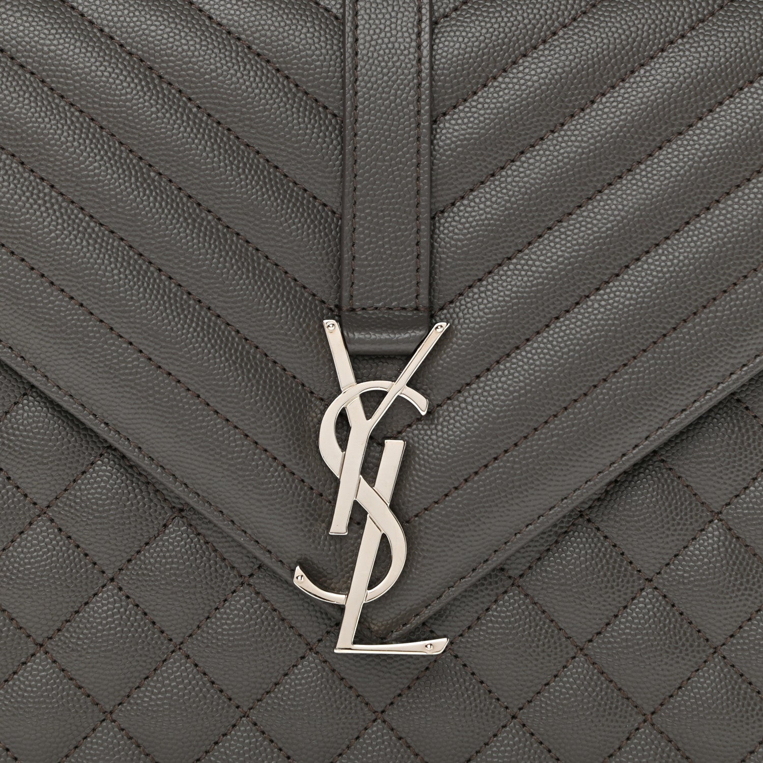 Saint Laurent Grain De Poudre Textured Mixed Matelasse Large Triquilt Monogram Satchel Earth 8 of 10