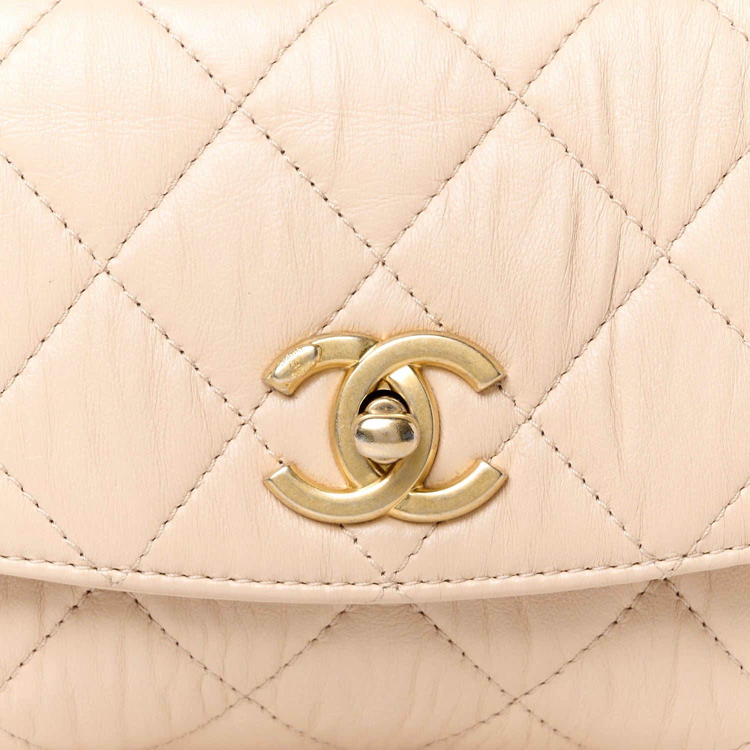 Chanel Crumpled Lambskin Quilted Mini CC Links Top Handle Flap Beige 9 of 12