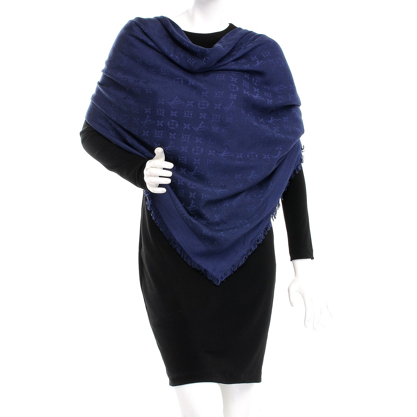 Silk Wool Monogram Shawl Night Blue