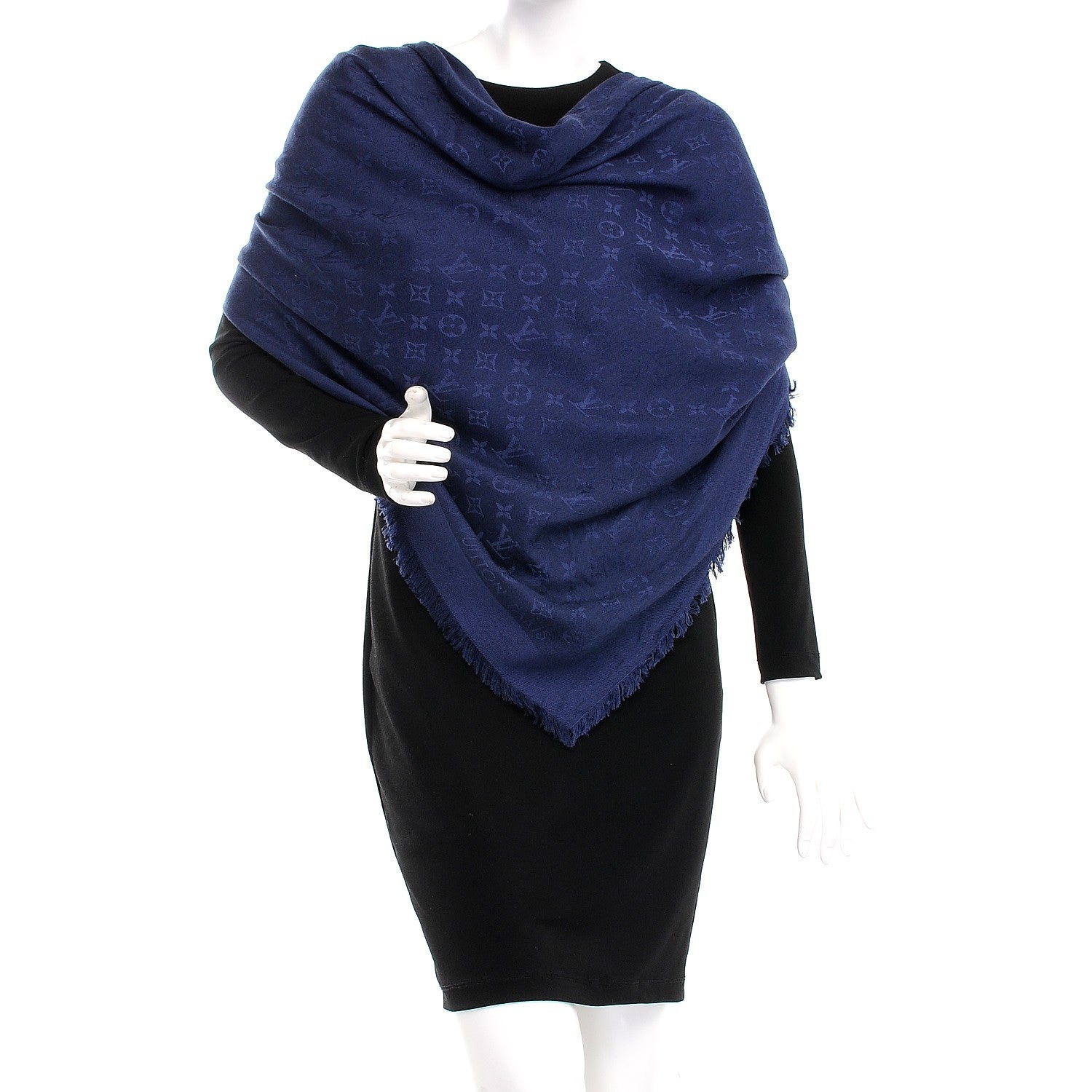 Louis Vuitton Silk Wool Monogram Shawl Night Blue 2 of 7