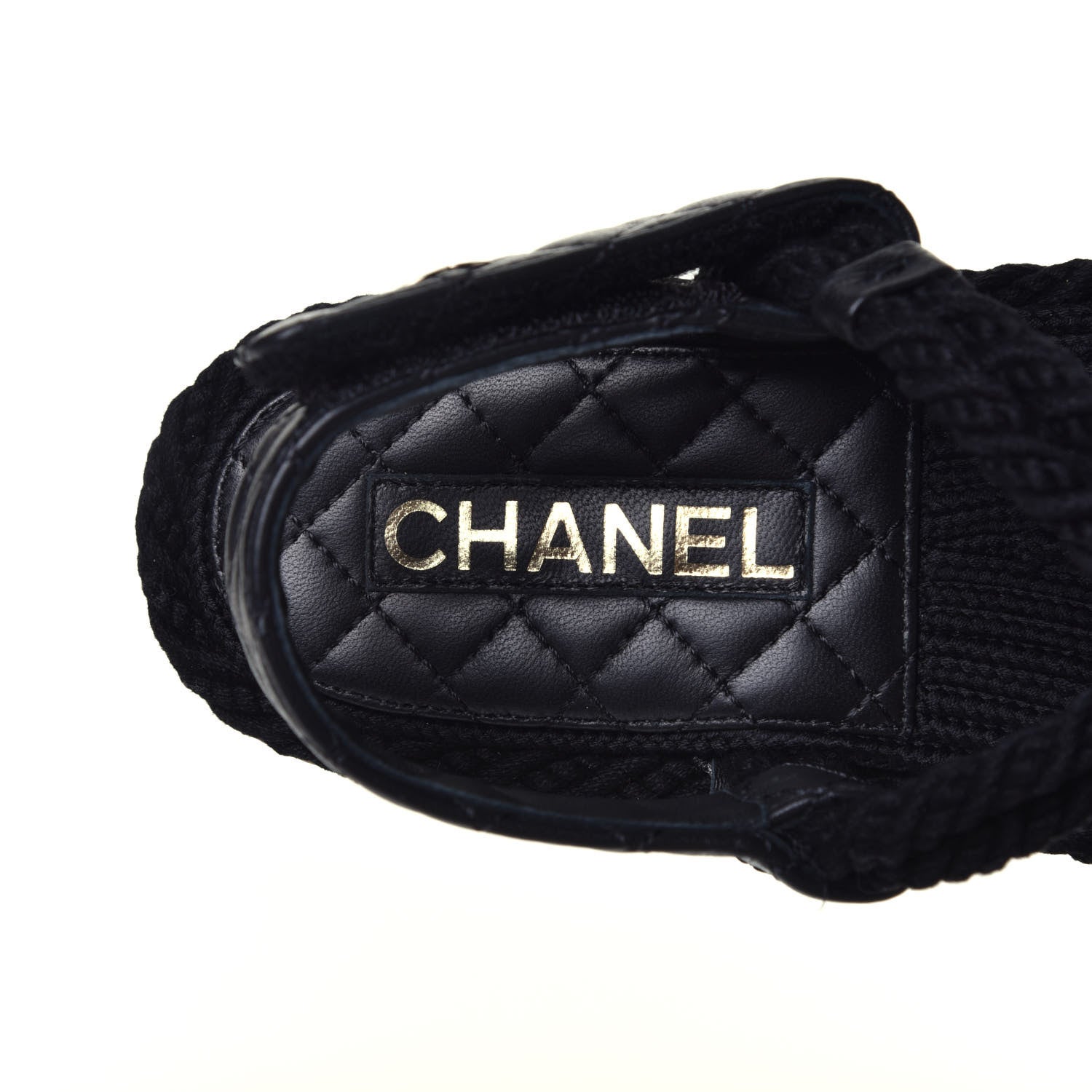 Chanel Cord Lambskin Quilted Logo Sandals 39 Black 7 of 9