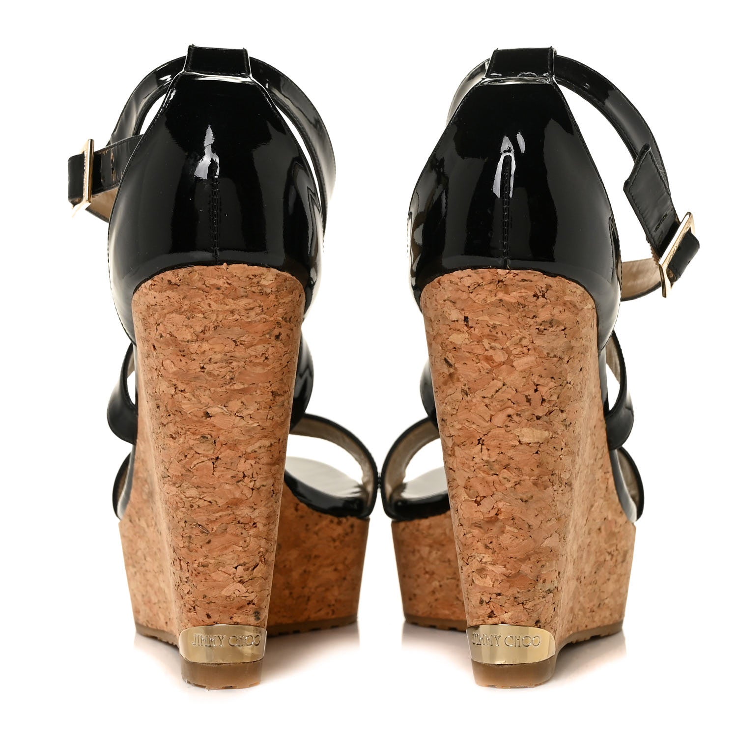 Jimmy Choo Patent Cork Portia 120 Wedge Sandals 40.5 Black 5 of 7