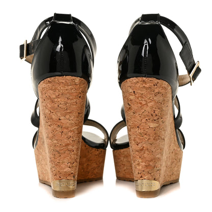 Jimmy Choo Patent Cork Portia 120 Wedge Sandals 40.5 Black 5 of 7