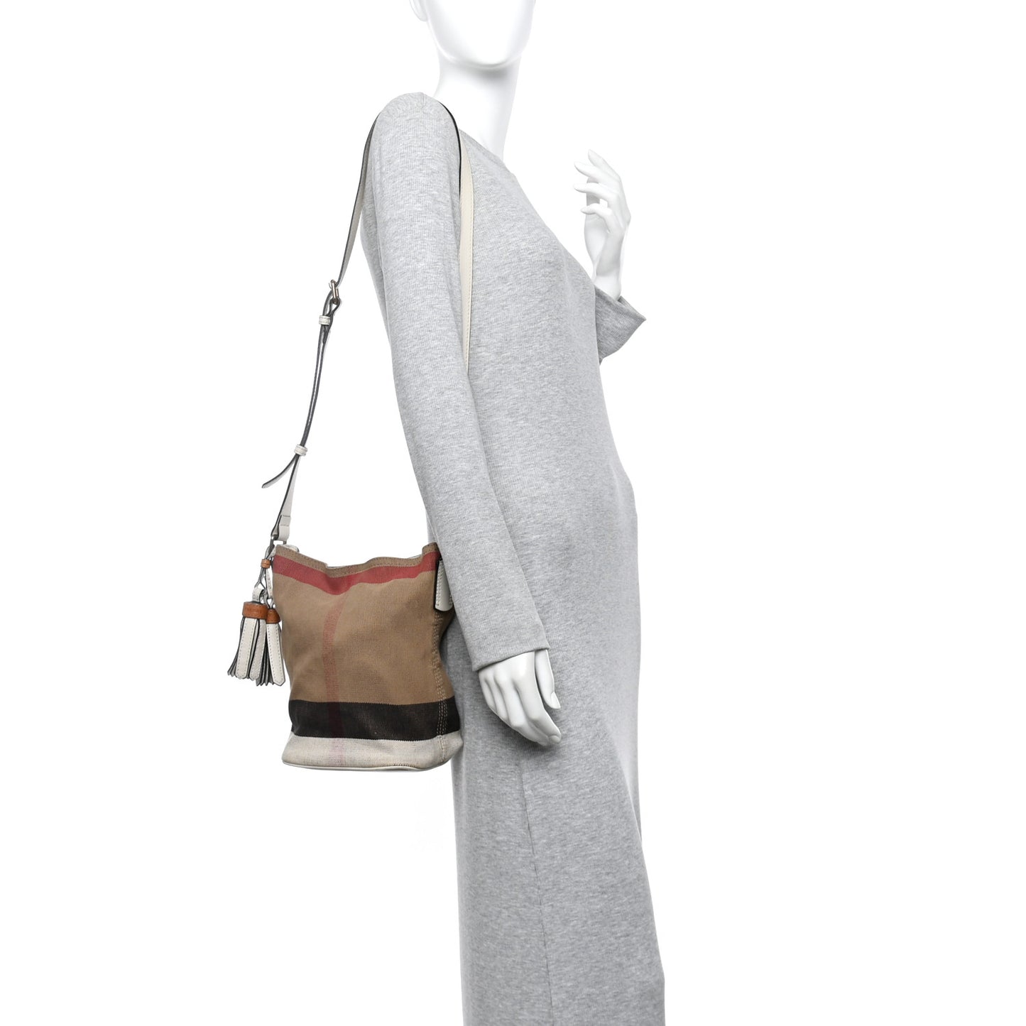 Canvas Mega Check Mini Ashby Tassel Crossbody  White