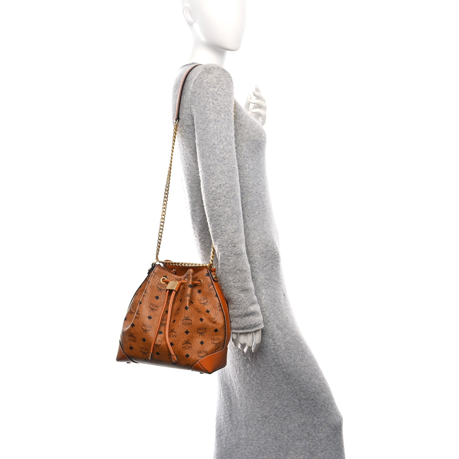 MCM Visetos Small Soft Berlin Drawstring Bucket Bag Cognac 2 of 10