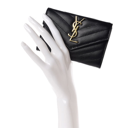 Saint Laurent Grain De Poudre Matelasse Chevron Small Monogram Envelope Wallet Black 2 of 9