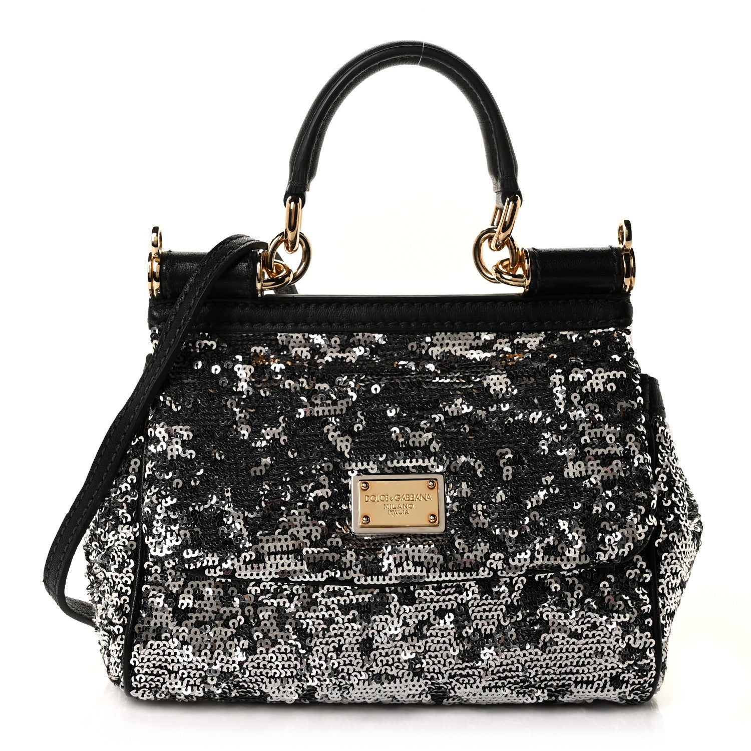 Dolce & Gabbana Sequin Small Miss Sicily Satchel Black 1 of 10