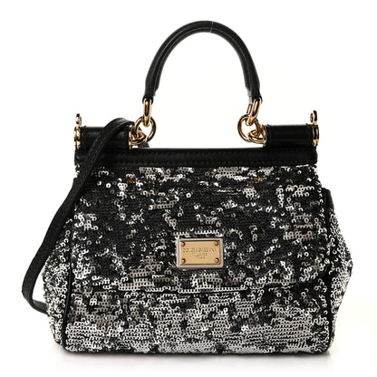 Dolce & Gabbana Sequin Small Miss Sicily Satchel Black 1 of 10