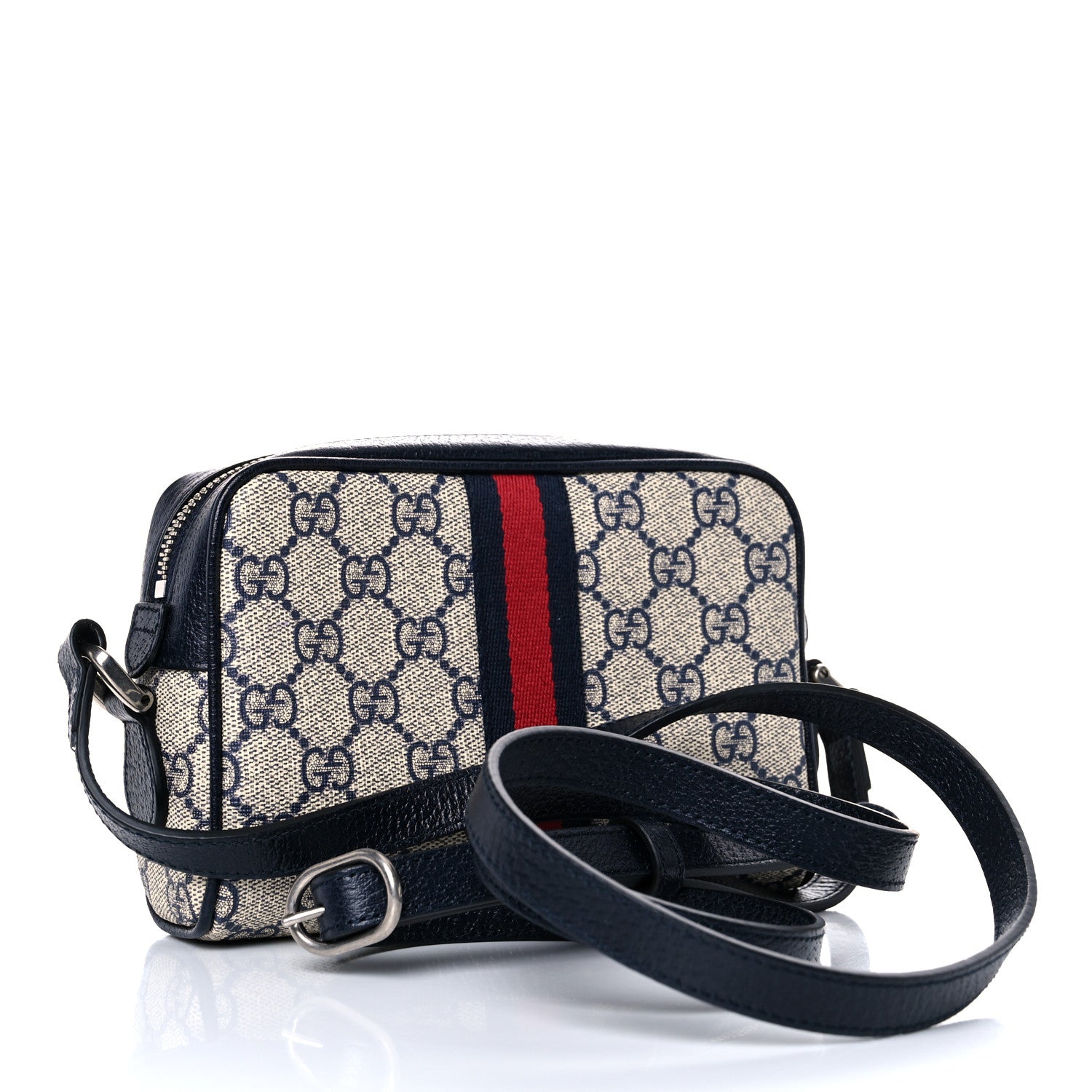 Gucci GG Supreme Monogram Textured Dollar Calfskin Web Mini Ophidia Shoulder Bag Beige Blue 3 of 10