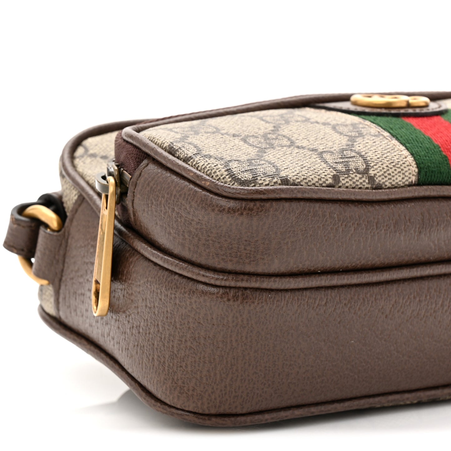 GG Supreme Monogram Textured Dollar Calfskin Web Mini Ophidia Convertible Shoulder Bag Beige Ebony New Acero