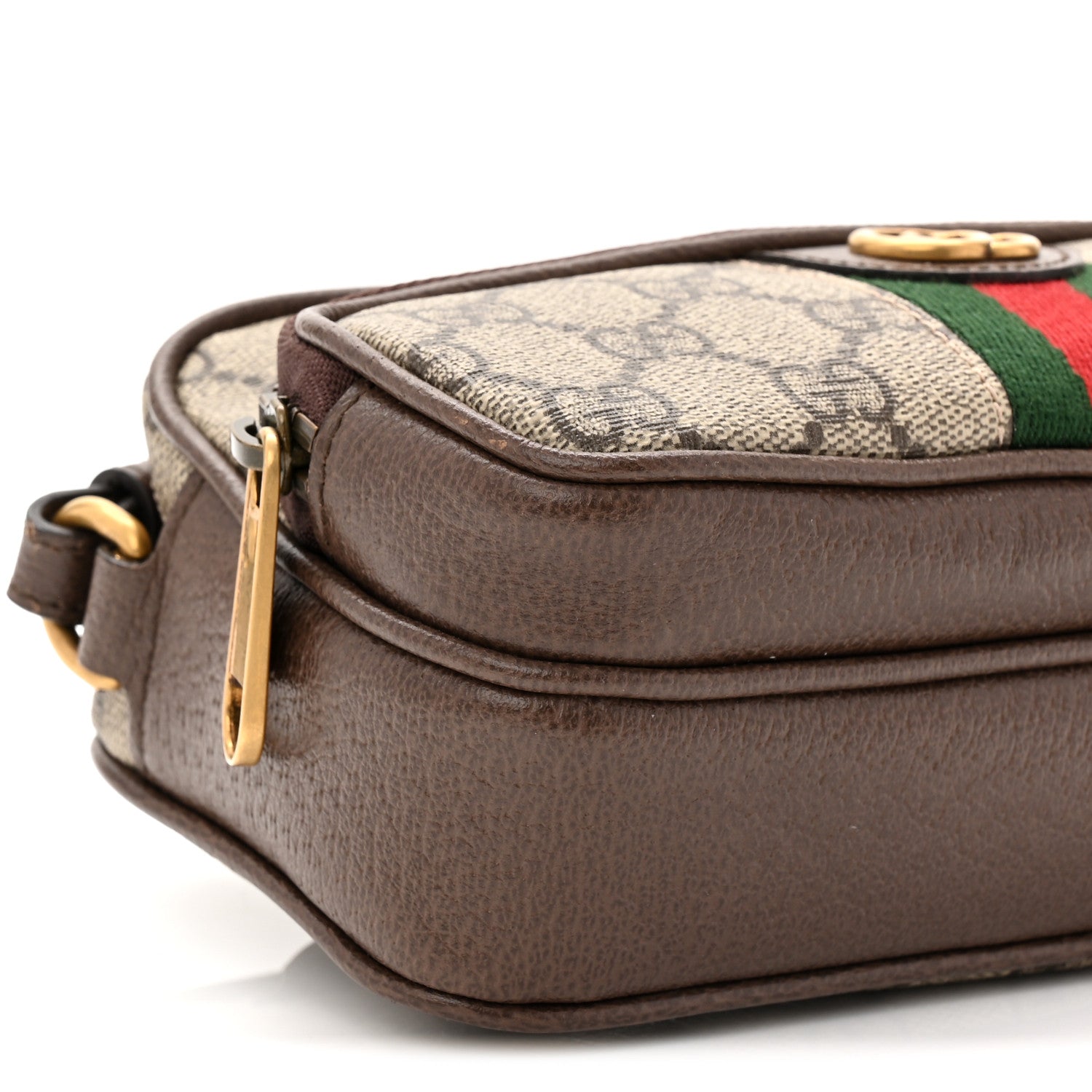 Gucci GG Supreme Monogram Textured Dollar Calfskin Web Mini Ophidia Convertible Shoulder Bag Beige Ebony New Acero 9 of 10