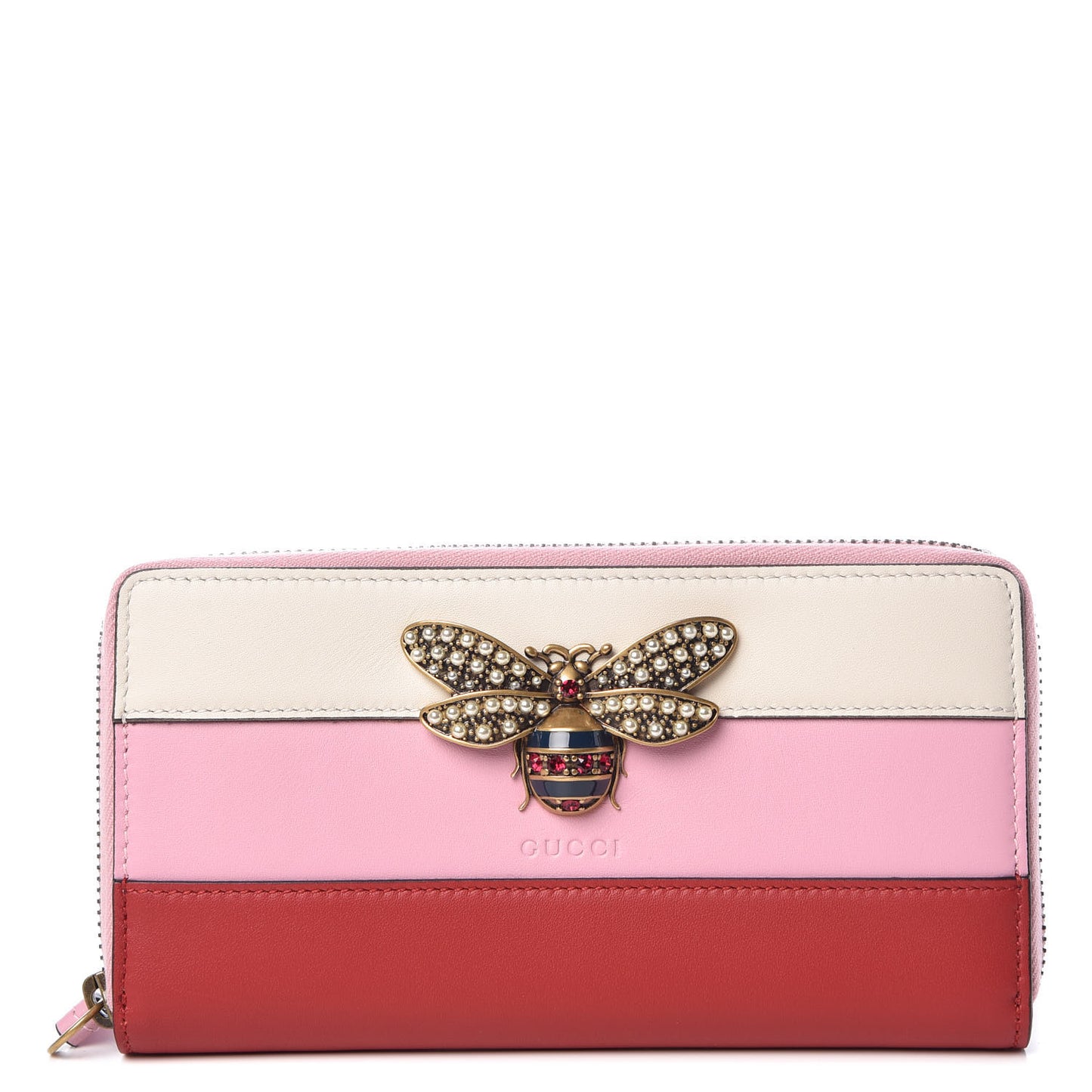 Calfskin Queen Margaret Zip Around Wallet Sugar Pink Hibiscus Red Mystic White