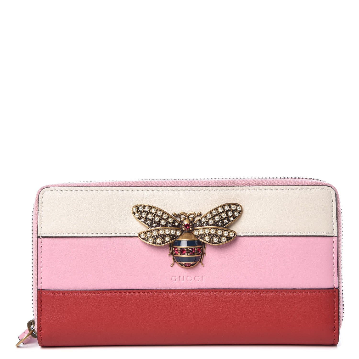 Gucci Calfskin Queen Margaret Zip Around Wallet Sugar Pink Hibiscus Red Mystic White 1 of 9