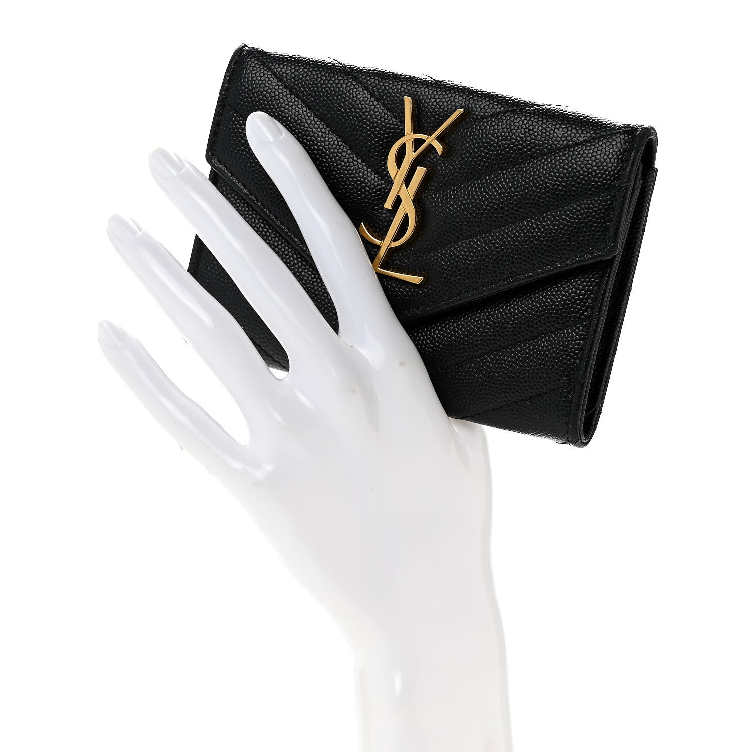 Saint Laurent Grain De Poudre Matelasse Chevron Small Monogram Envelope Wallet Black 2 of 11