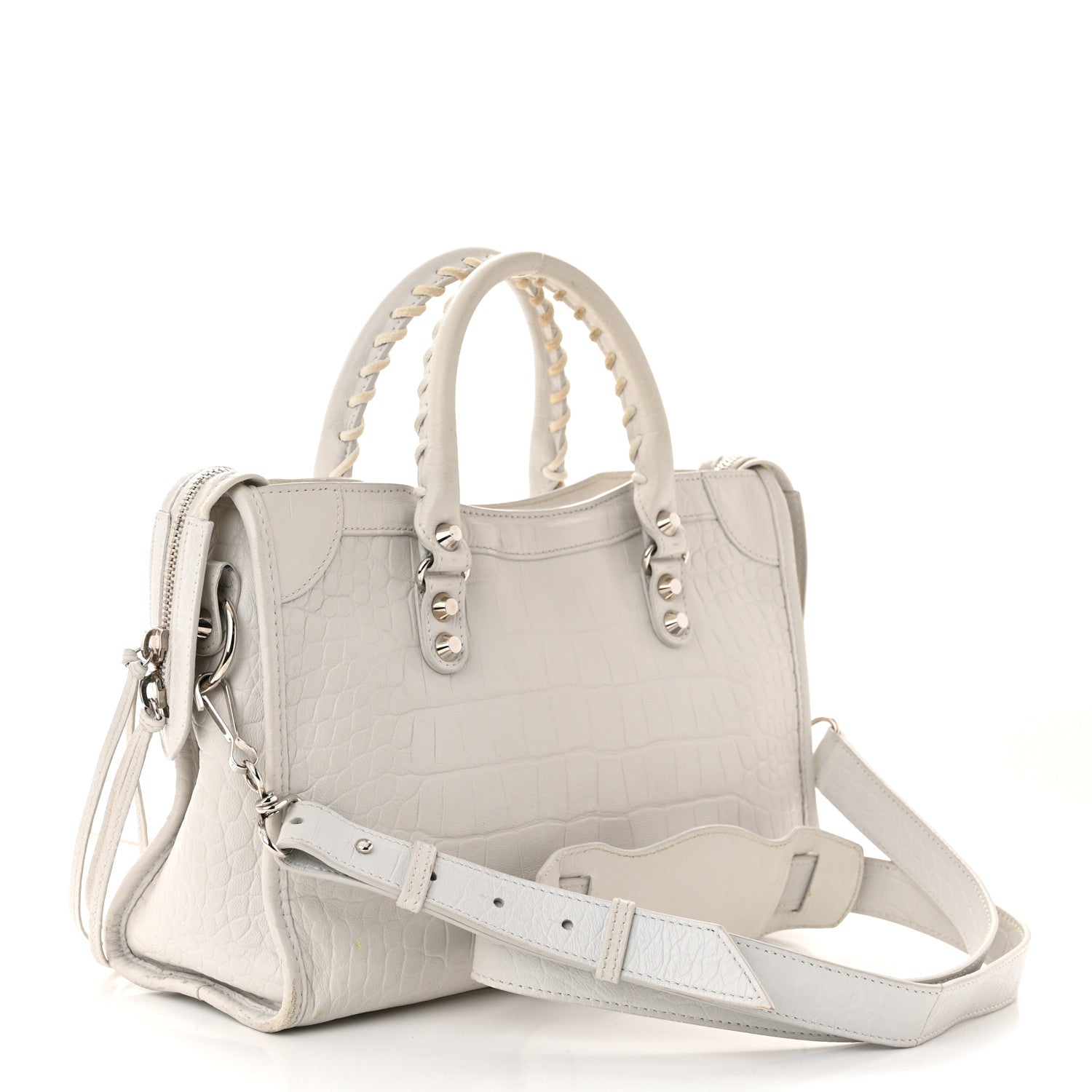 Balenciaga Matte Supple Lambskin Crocodile Embossed Classic Silver Hardware S City White 3 of 15