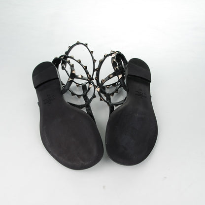 Valentino Garavani Calfskin Rockstud Ankle Wrap Flat Thong Sandals 41 Black 6 of 8