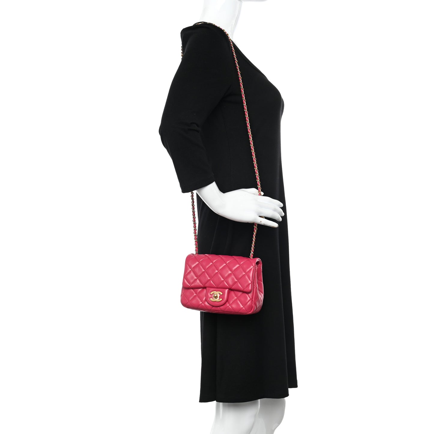 Lambskin Quilted Mini Pearl Crush Flap Fuchsia