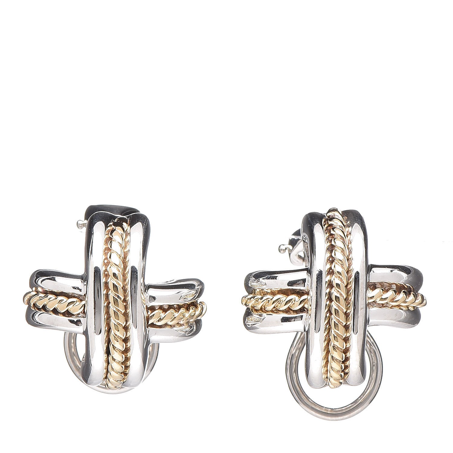 Tiffany Sterling Silver 18K Yellow Gold Signature X Clip On Earrings 1 of 4