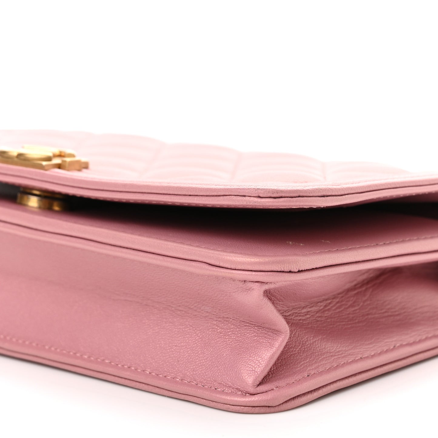 Metallic Lambskin Quilted Boy Wallet On Chain WOC Pink