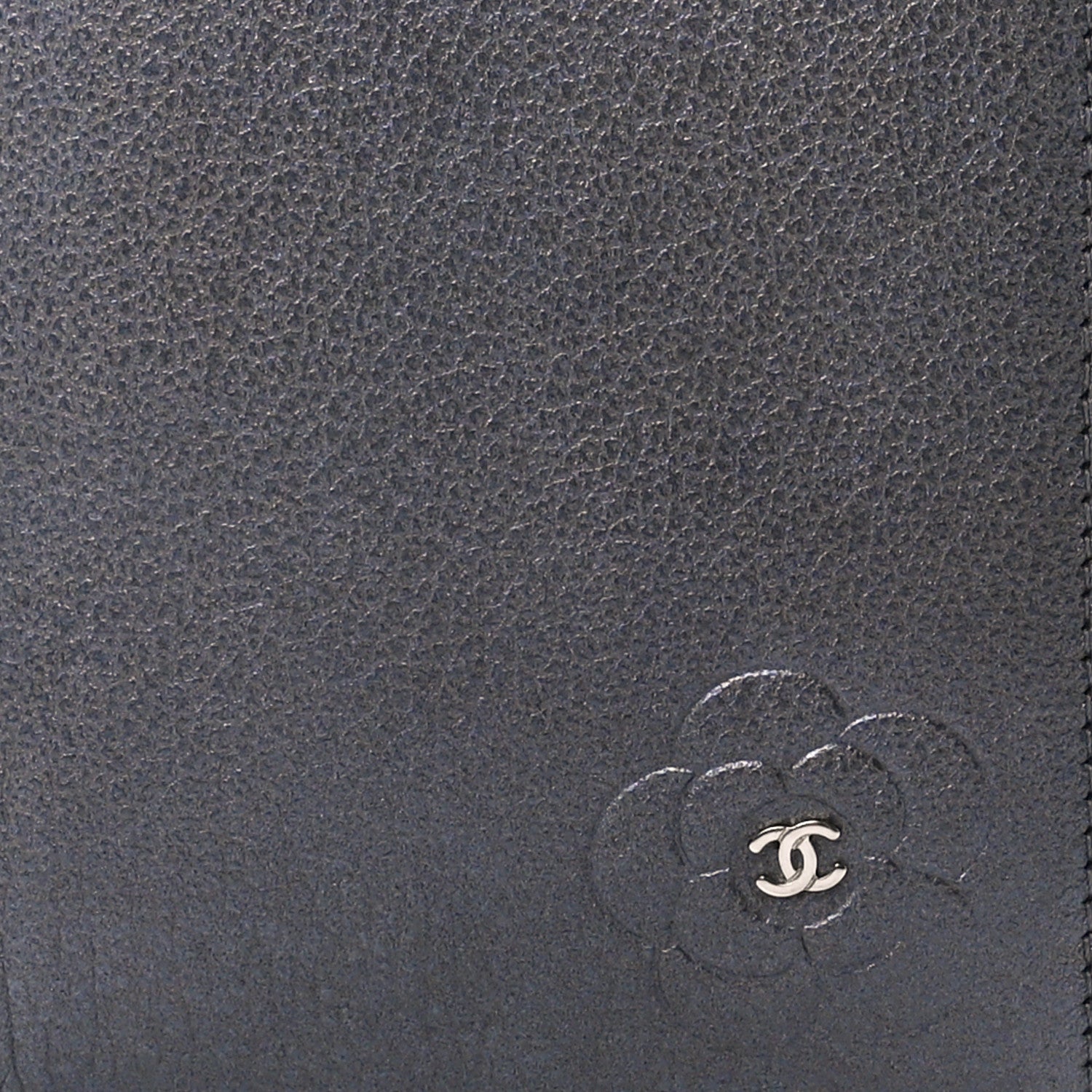 Chanel Metallic Goatskin Camellia Yen Wallet Navy 10 of 12