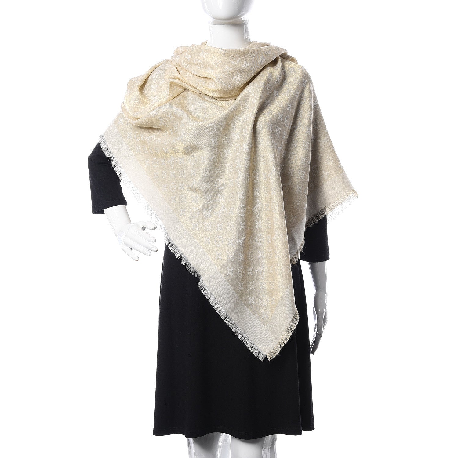 Louis Vuitton Silk Wool Monogram Shine Shawl Beige 2 of 7