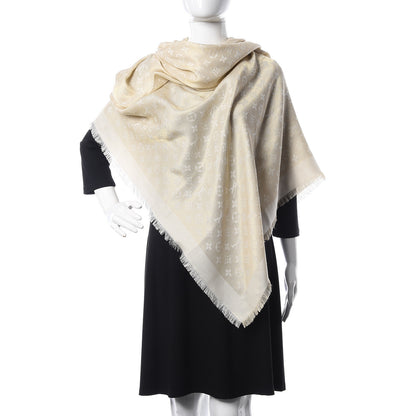 Louis Vuitton Silk Wool Monogram Shine Shawl Beige 2 of 7