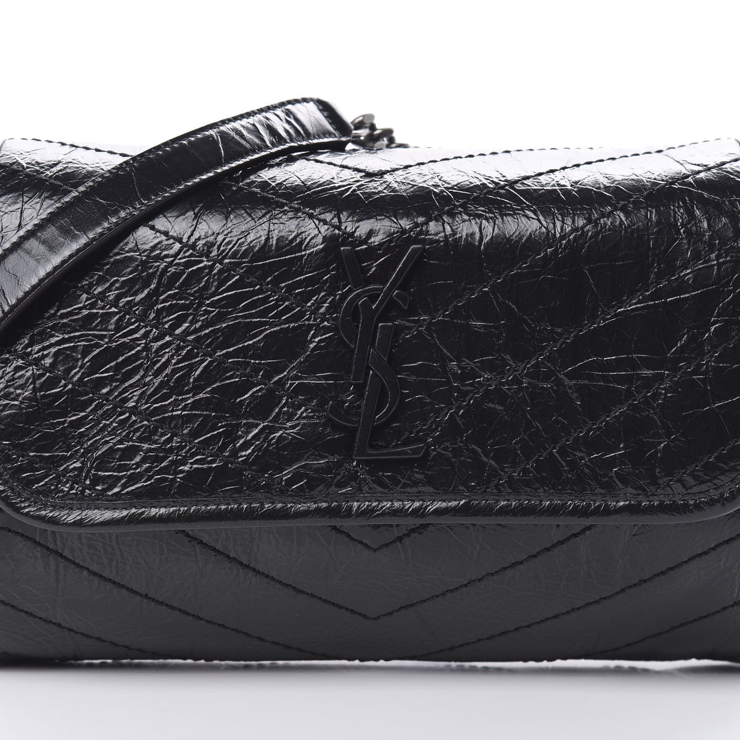 Crinkled Calfskin Matelasse Monogram Niki Body Bag Black