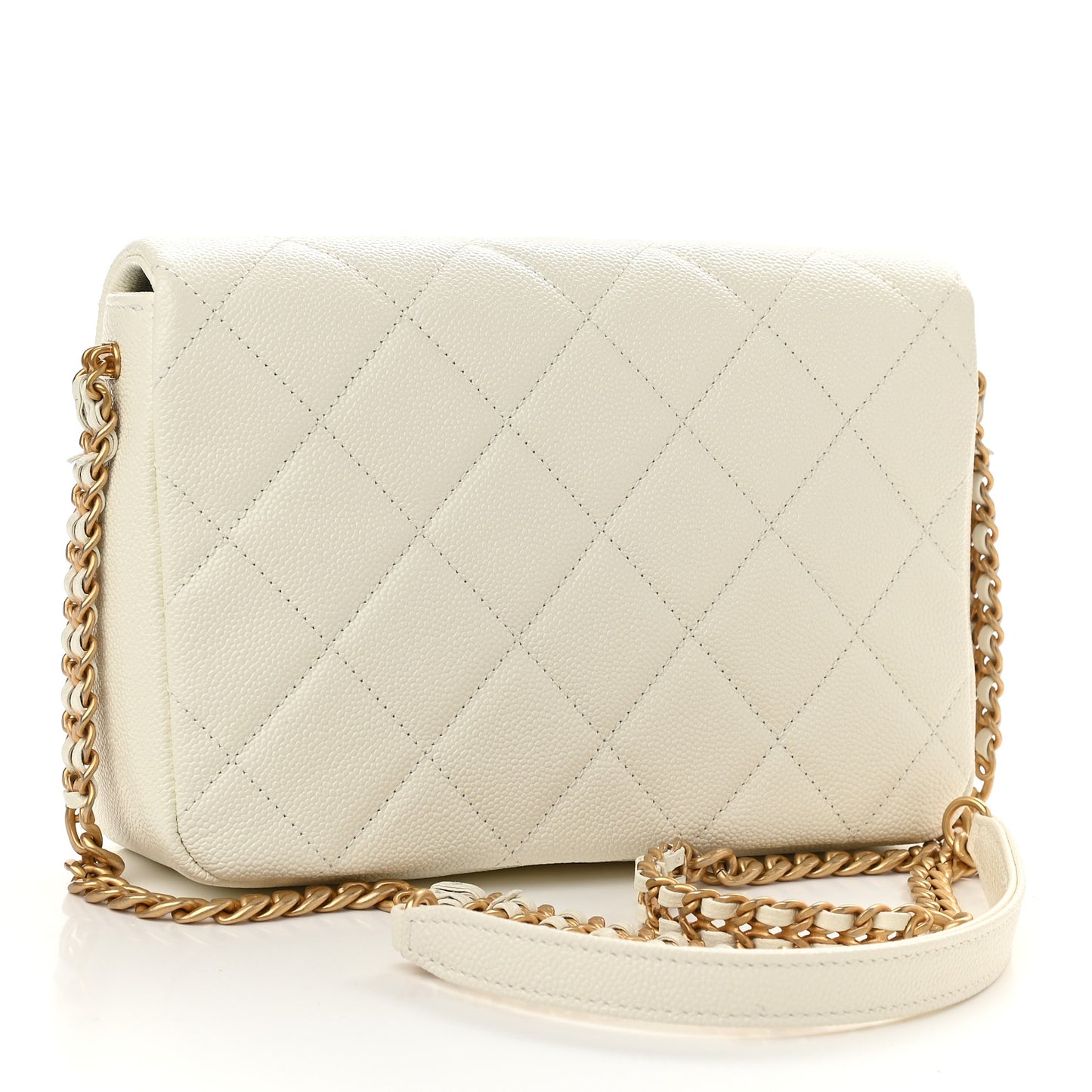 Shiny Caviar Quilted Small Chain Melody Flap White