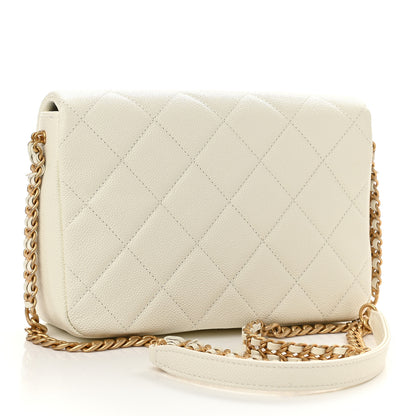 Chanel Shiny Caviar Quilted Small Chain Melody Flap White 3 of 9