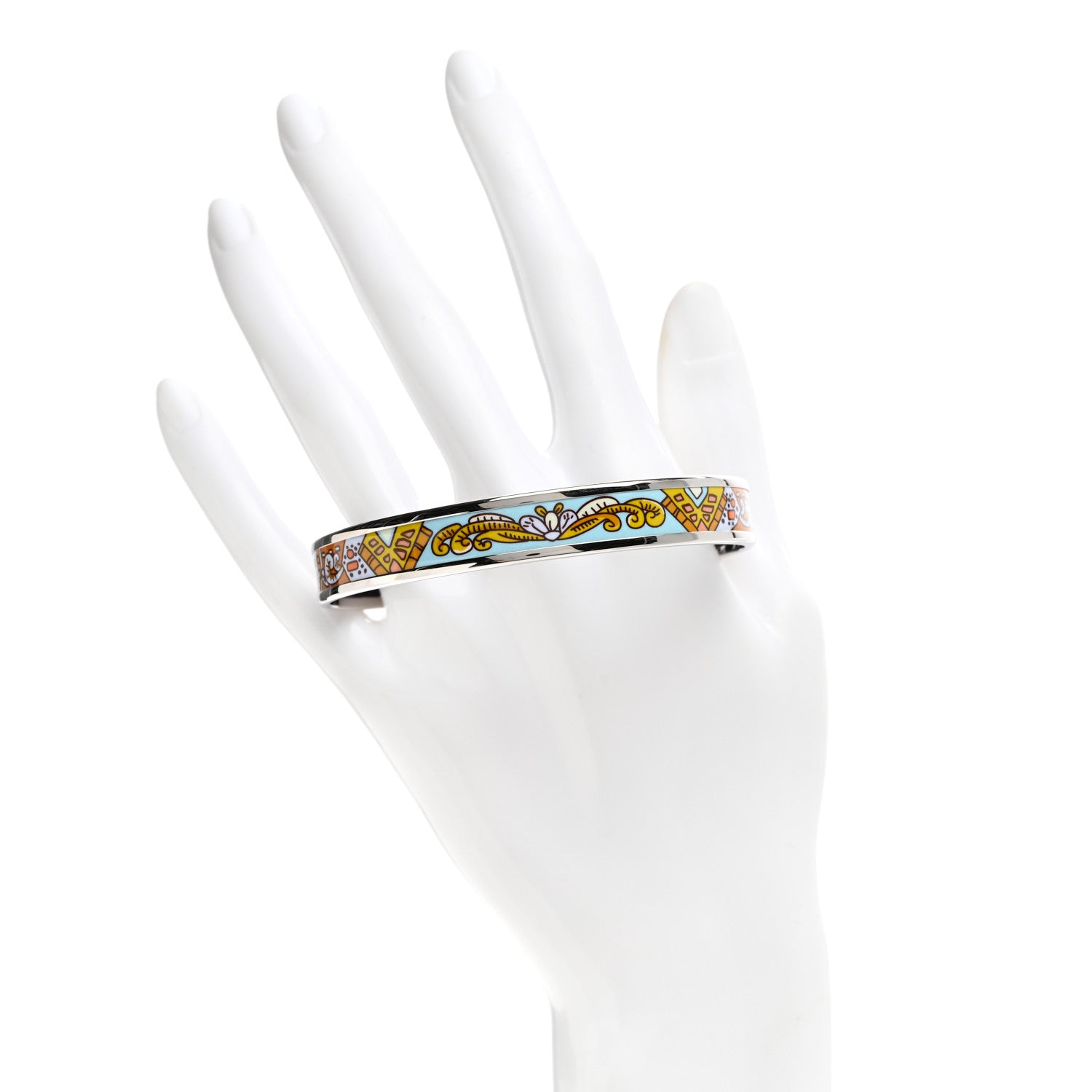Hermes Enamel Printed Narrow Bracelet 70 Blue Orange 2 of 5
