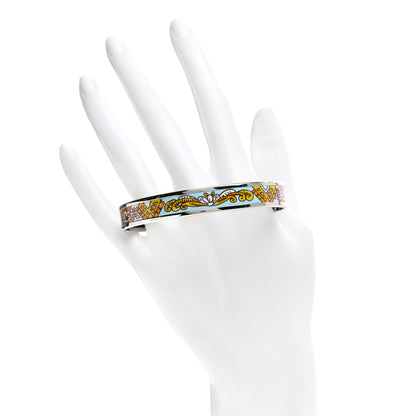 Hermes Enamel Printed Narrow Bracelet 70 Blue Orange 2 of 5